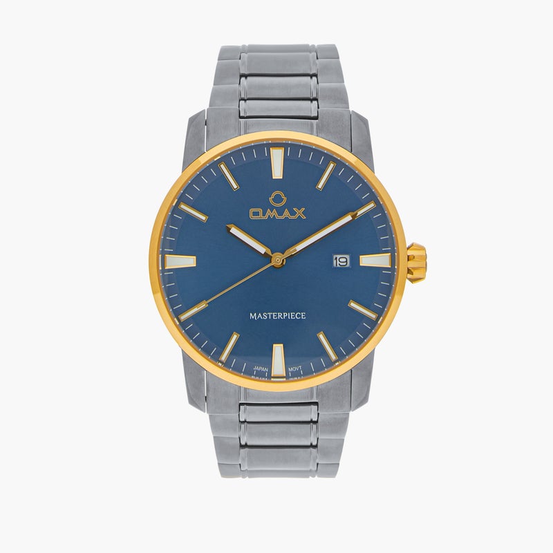 OMAX ساعة أوماكس ماستربيس للرجال - قرص أزرق، سوار فضي - Image 1